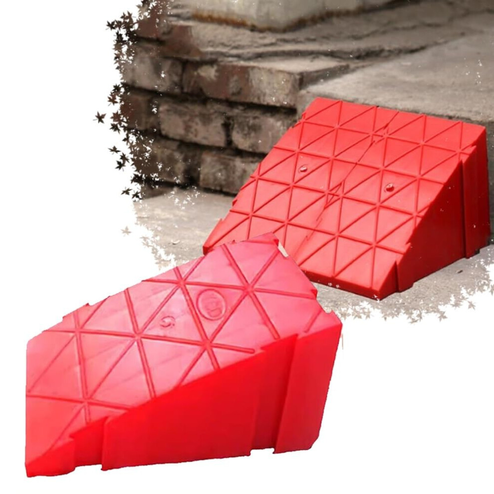 Red Rubber Threshold Ramp 7.1In Rise, SlipâResistant Driveway Curb Ramp For Wheelchair Vehicle Doorway