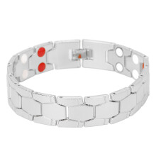 Magnettherapie Armband, sechseckiges Design, verbessert den Schlaf, stilvolles breites Armband aus Titanstahl, Schmuck, Silber