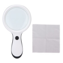 Handliche Leselupe mit LED Beleuchtung, 10 fache Vergrößerung, 88 mm, zum Lesen von Büchern und Zeitungen, Weiß