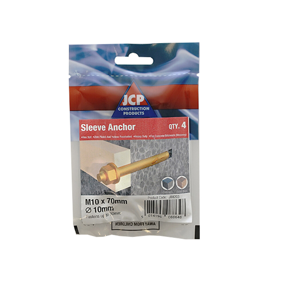 Jcp Fixings Sleeve Anchors Hexagon Nut Zyp - 8Mm/M6 X 85 - Box Of 30 5014196088631