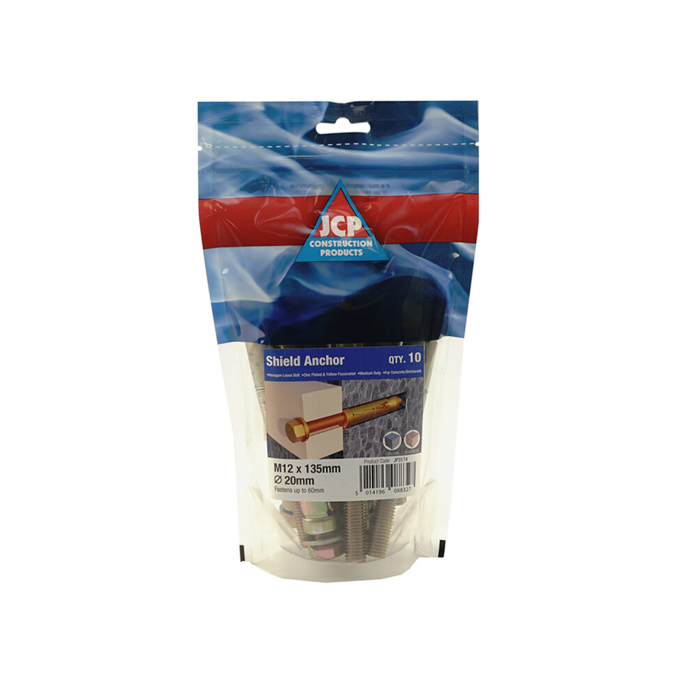 Jcp Fixings Shield Anchors Loose Bolt Zyp M10 X 85/25Mm - Box Of 80 5014196088297