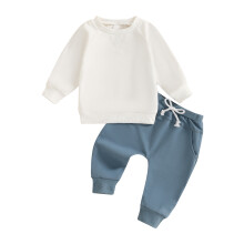 (2-3 Years, White) Completo autunnale 2 pezzi: felpa maniche lunghe e pantaloni con tasche. Abbigliamento per bambini piccoli.