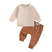 (6-12 Months, Khaki) Completo autunnale 2 pezzi: felpa maniche lunghe e pantaloni con tasche. Abbigliamento per bambini piccoli.