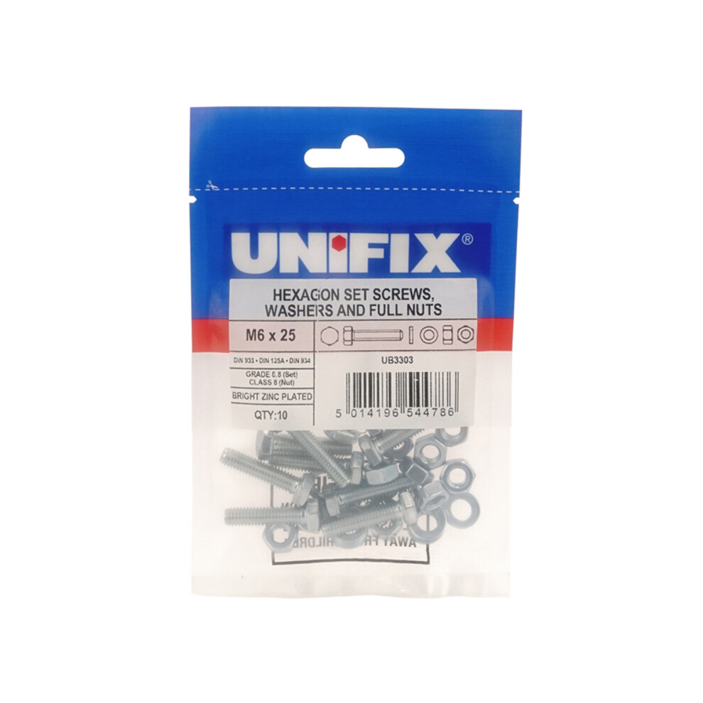 Unifix Grade 8.8 Hex Set M10 X 75 - Box Of 20 5014196544885