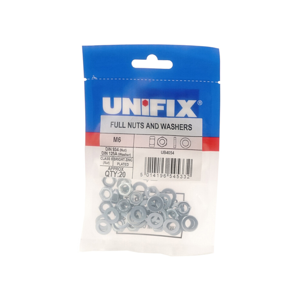 Unifix Class 8 Full Nuts & Washers M8 - Box Of 100 5014196545349