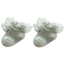 (6-12 Months, Green) Calcetines de bebé para niñas con volantes de encaje, antideslizantes, bonitos, de princesa, para primavera y otoño