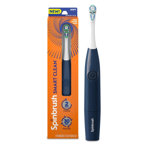 Spinbrush Smart Clean Battery Powered Toothbrush, Soft, Midnight Blue