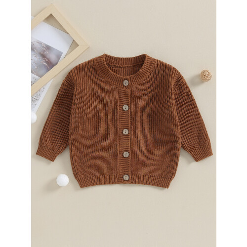 (6-12 Months, Maroon) Πλεκτό πουλόβερ για μωρά με κουμπιά, φθινόπωρο-χειμώνα 1