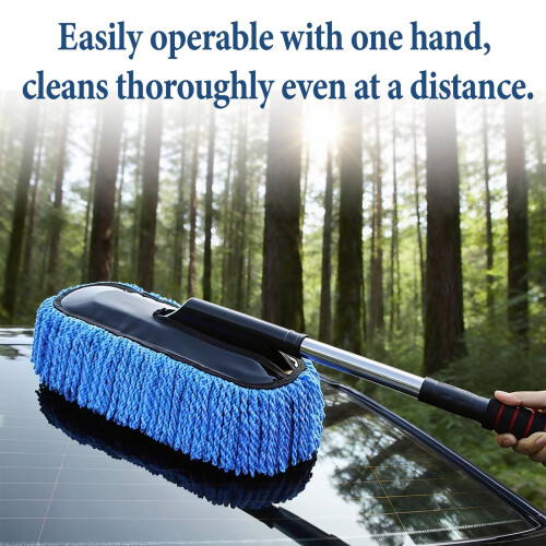 Car Duster with Telescopic Handle, Soft Microfiber Cleaning Brush for Interior and Exterior, Blue 2