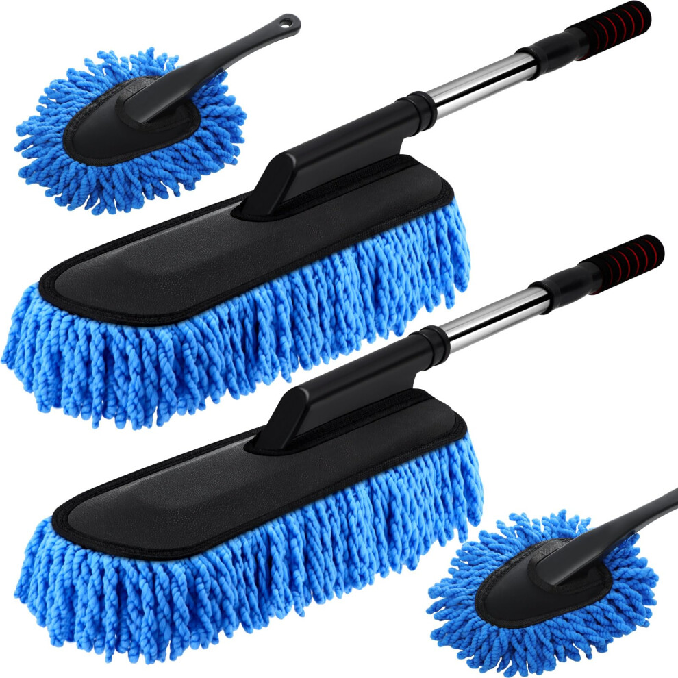 4 Pack Microfiber Car Duster With Extendable Stainless Handle For Scratchâ Interior And Exterior Cleaning (Blue) Blue 9073542156116