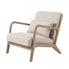 Mid Century Modern Accent Chair with Handmade Wooden Frame, Comfortable Leather Arm Chair for Living Room or Bedroom