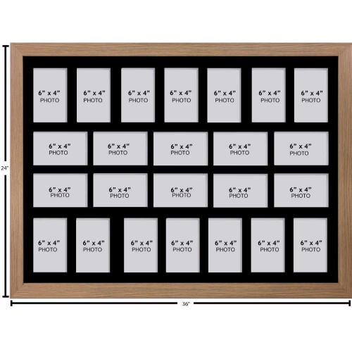 (Oak) Large Multi Photo Frame: 24-Opening Collage, 6x4, UK Made