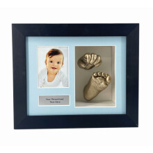 (Oak, Blue) Baby Handprint Footprint Frame: 3D Shadow Box Keepsake with Photo & Text