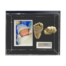 (White, Pink) 3D Acylic Baby Handprint Footprint Frame: 3D Shadow Box Keepsake with Photo & Text