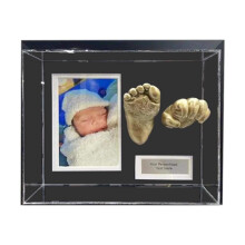 (Silver, Grey) 3D Acylic Baby Handprint Footprint Frame: 3D Shadow Box Keepsake with Photo & Text
