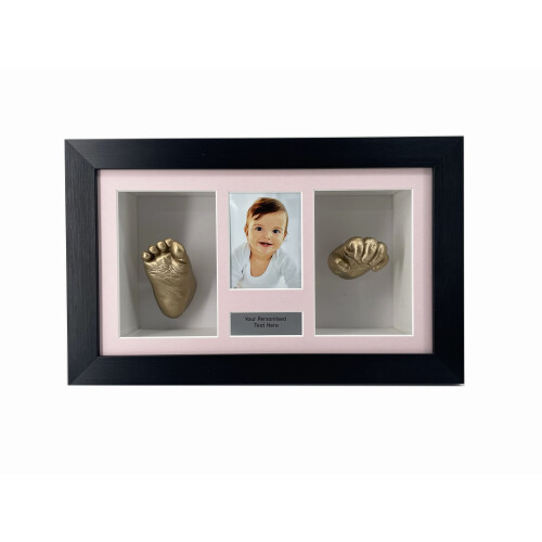(Gold, Grey) 3D Baby Hand & Foot Cast Frame: Personalized Newborn Keepsake Shadow Box 1