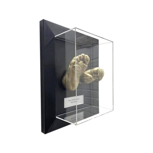 (Gold, Blue) 3D Baby Handprint Footprint Frame | Personalized Shadow Box Keepsake