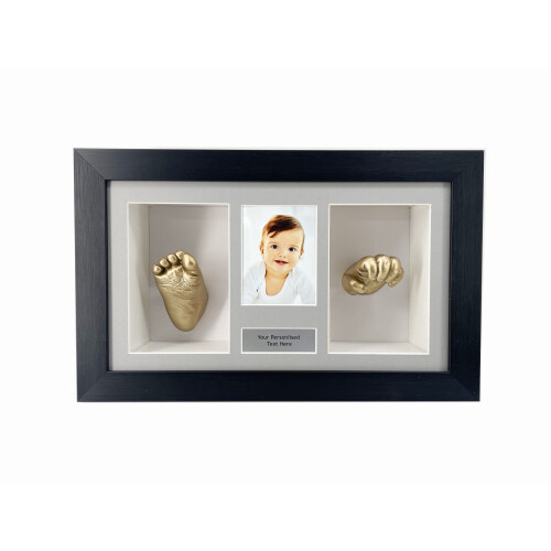 (Gold, White) 3D Baby Hand & Foot Cast Frame: Personalized Newborn Keepsake Shadow Box 2