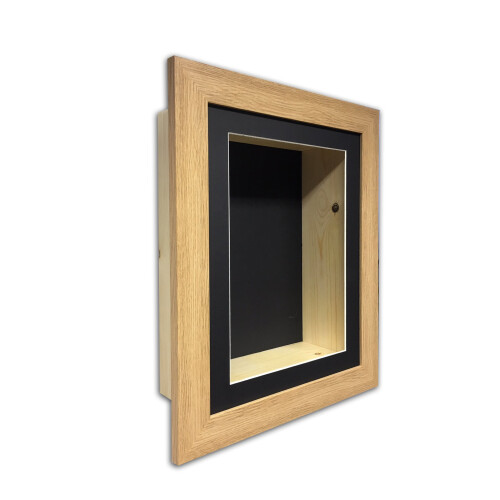 (Oak, 6" x 6") 4" Deep Shadow Box Frame: Black Mount Memory Box