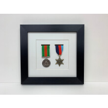 (2 medal frame, Black) War Medal Display Frame: Black Finish, White Mount