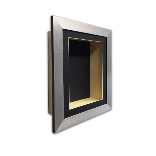 (Silver, 28" x 18") 4" Deep Shadow Box Frame: Black Mount Memory Box