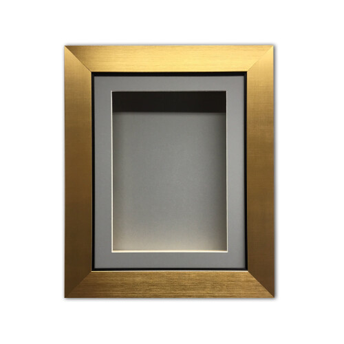 (Gold, A2) Handmade 3D Shadow Box Frame: 2" Deep Memory Box with Grey Mount