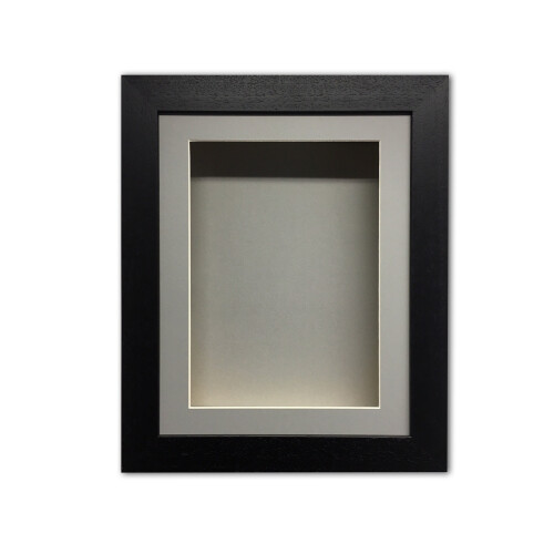 (Black, 14" x 10") Handmade 3D Shadow Box Frame: 2" Deep Memory Box with Grey Mount