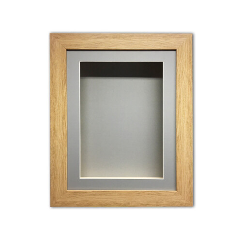 (Oak, 6" x 4") Handmade 3D Shadow Box Frame: 2" Deep Memory Box with Grey Mount