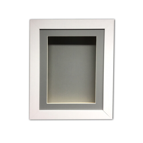 (White, 20" x 16") Handmade 3D Shadow Box Frame: 2" Deep Memory Box with Grey Mount