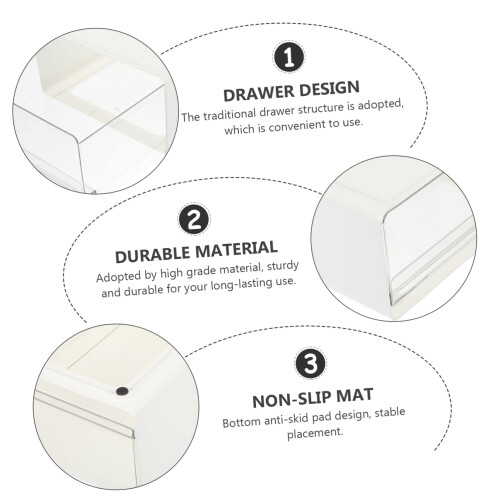 Stackable Drawer Organizer HIPS Plastic Desktop Storage Drawers for Makeup Jewelry Office Vanity White 2