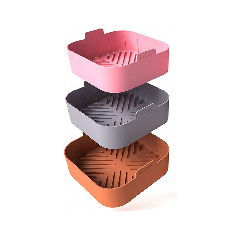Tauoh 3Pcs Air Fryer Silicone Liners Square Airfryer Liners 8.2Inch Air Fryer Pot For 4-8 Qt Air Fryer Basket Accessories