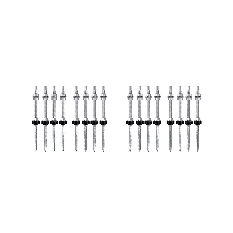 Hanger Bolts, M10 X 200 Mm, Pre-Assembled, V2a, Height-Adjustable, For Photovoltaic Solar Mounting Roofs, 16 Pack 6033927011945
