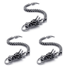 3X Men'S Jewelry Bracelet Stainless Steel Dragon Biker Black Silver Color