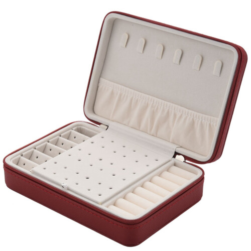 2X Korean Style Jewelry Box Organizer Display Storage Leather Large  Mirror Multi-Function Red 1