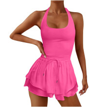 Women's Romper Sleeveless Running Athletic Padded-rose red XL