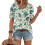 Women's  Short Sleeve Button-Down V-Neck Shirts rSets -Green M 1
