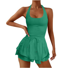 Women's Romper Sleeveless Running Athletic Padded Bras-Green M