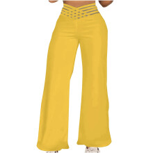 Women's casual straight-leg wide-leg trousers with-Yellow L