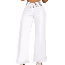 Women's casual straight-leg wide-leg trousers with-White L