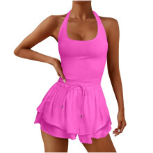 Women's Romper Sleeveless Running Athletic Padded-magenta M