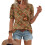 Women's  Short Sleeve Button-Down V-Neck Shirts rSets -Brown L 1