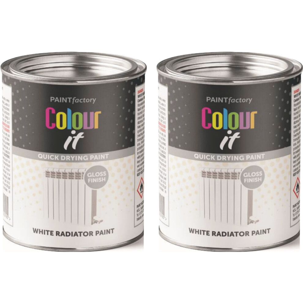 2 X 300Ml Brilliant White Radiator Tin Paint Heat Resistant Quick Dry 5061097230836