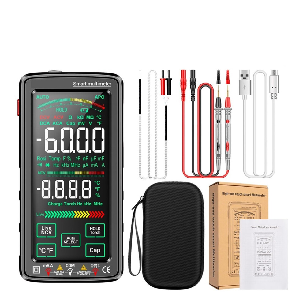 Rechargeable Digital Multimeter With Touch Screen, Backlight Lcd, Accuracy Voltage Tester For Electricians (683 Black) 9771547010043