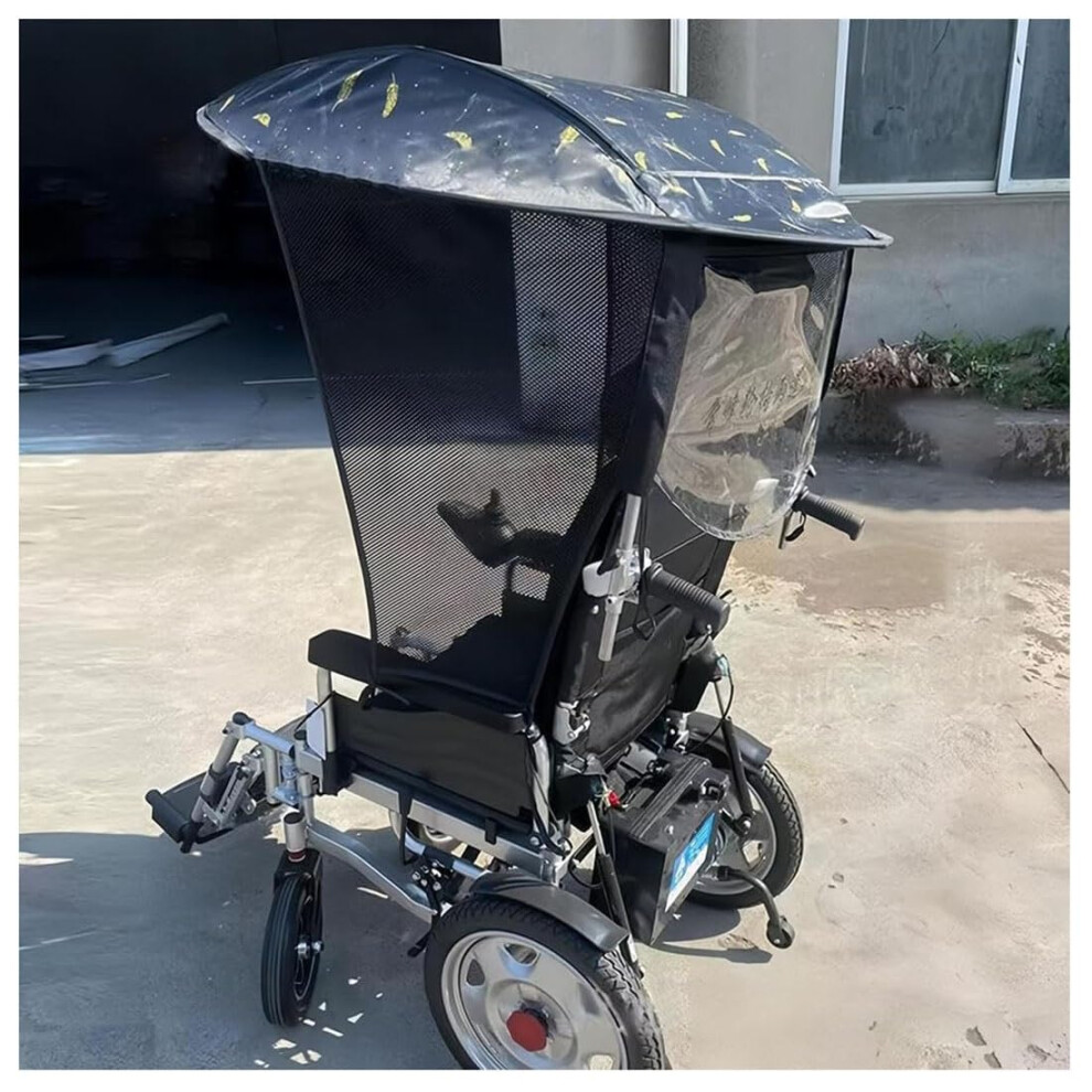 Adjustable Wheelchair Umbrella with Handle, Waterproof Sunshade Canopy 99.8% Sun Protection Foldable Awning for Most Wheelchairs