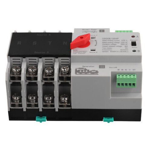 Single Phase Din Rail ATS 2P 125A AC220V Dual Power Automatic Transfer Electrical Selector Switches Uninterrupted 1
