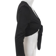 2X Ladies Long Sleeve Tie  Crop Shrug Womens Wrap Bolero Cardigan Top - Black
