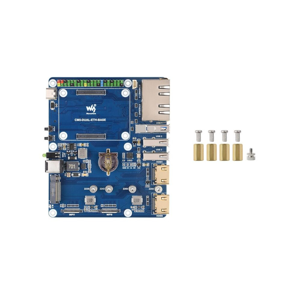 Waveshare For Raspberry Pi Cm5 Gigabit/2.5G Dual Ethernet Expansion Board With Rj45 Dual 4K Output Support M.2 Nvme Ssd Tauoh