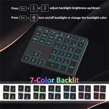 Tri-Mode Numpad 7-Kleuren LED-Achtergrondverlichting, BT5.0/USB/2.4G Draadloos Oplaadbaar Numeriek Toetsenbord 35-Toetsen Schaarschakelaars