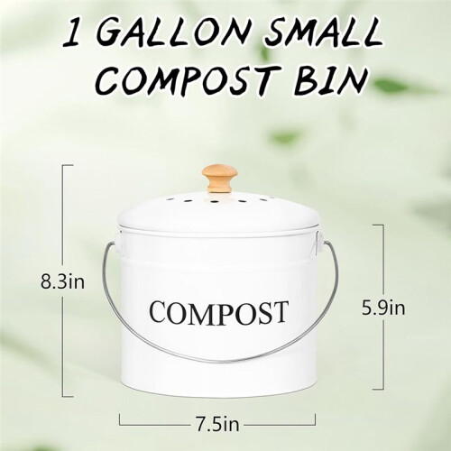 Kitchen Compost Bin for Kitchen Countertop, 1Gallon Compost Bucket for Kitchen with Lid, Home  White 2