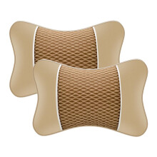 2PCS Car Neck Pillow for Audi RS Q3 RSQ3 8U Beige, Ergonomic Neck Support Headrest with Breathable PU Leather and Adjustable Strap